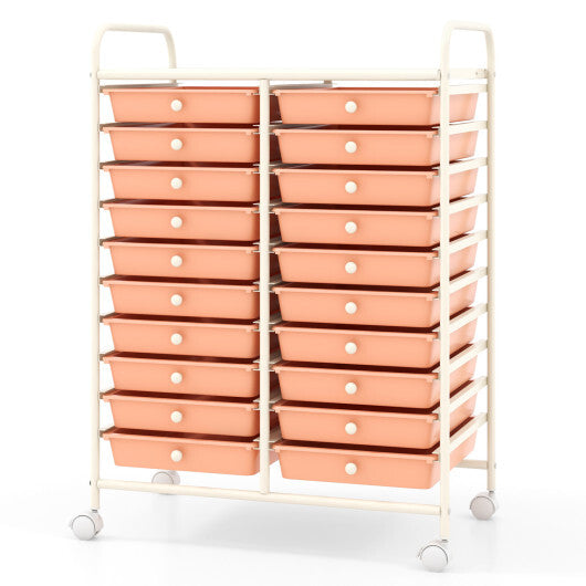Costway 20 Drawers Rolling Storage Cart Studio Organizer-Peach