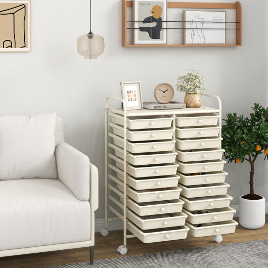 Costway 20 Drawers Rolling Storage Cart Studio Organizer-Beige