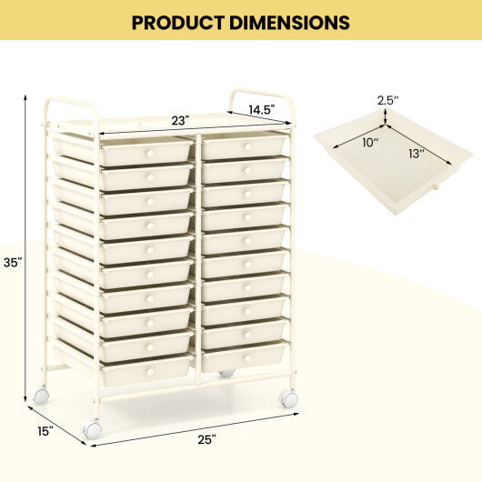 Costway 20 Drawers Rolling Storage Cart Studio Organizer-Beige