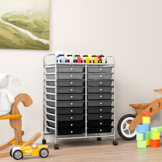 Costway 20 Drawers Rolling Storage Cart Studio Organizer-Black & Gray