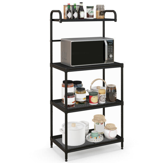 Costway 4-Tier Kitchen Microwave Storage Rack with Metal Shelves-Black
