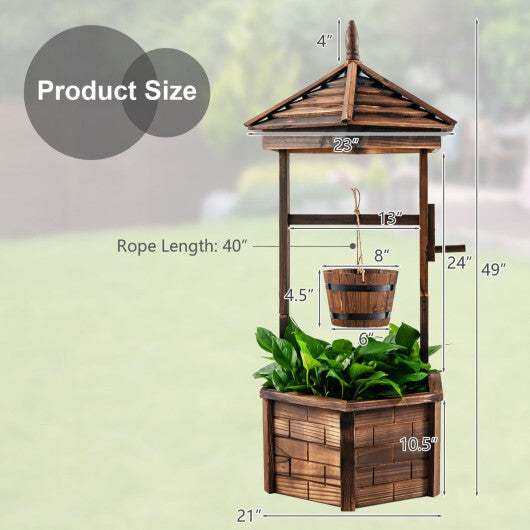 Wooden Wishing Well Hexagonal Bucket Flower Plants Planter Patio Garden Decor