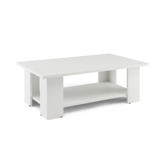 Costway Large 36 Inch 2-Tier Wooden Modern Coffee Table with Storage Shelf-White