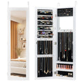 Costway Full Length Mirror Jewelry Cabinet with Ring Slots and Necklace Hooks-White