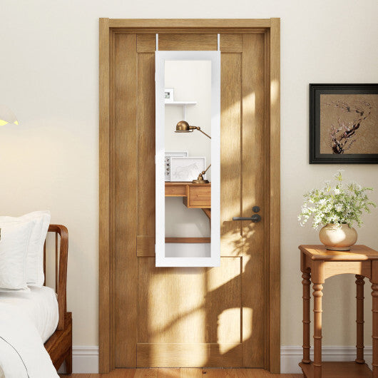 Costway Full Length Mirror Jewelry Cabinet with Ring Slots and Necklace Hooks-White