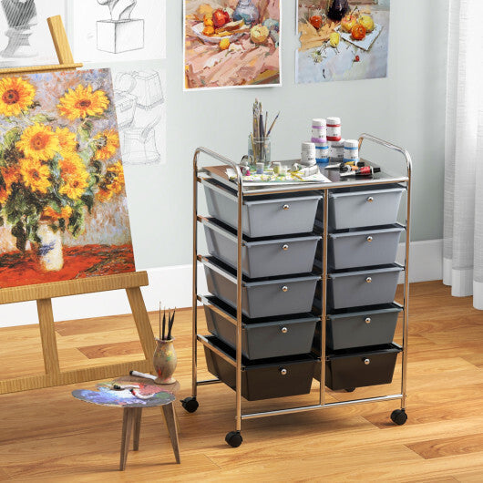 Costway 10-Drawer Rolling Storage Cart-Gray