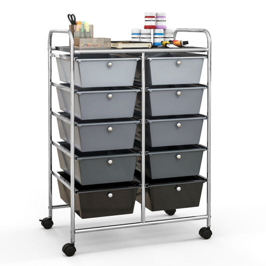 Costway 10-Drawer Rolling Storage Cart-Gray