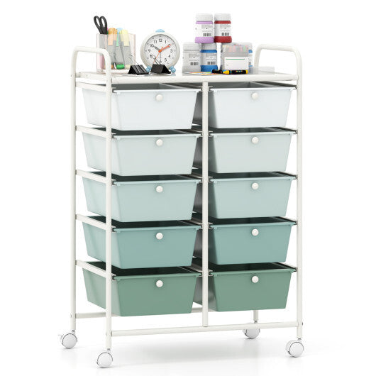 Costway 10-Drawer Rolling Storage Cart-Light Green