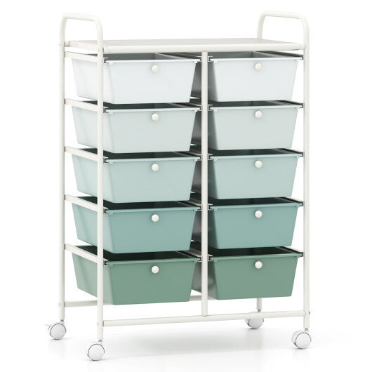Costway 10-Drawer Rolling Storage Cart-Light Green