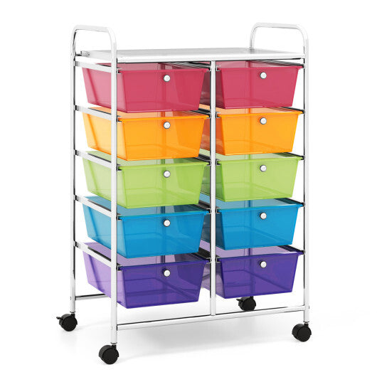 Costway 10-Drawer Rolling Storage Cart-Transparent Multicolor