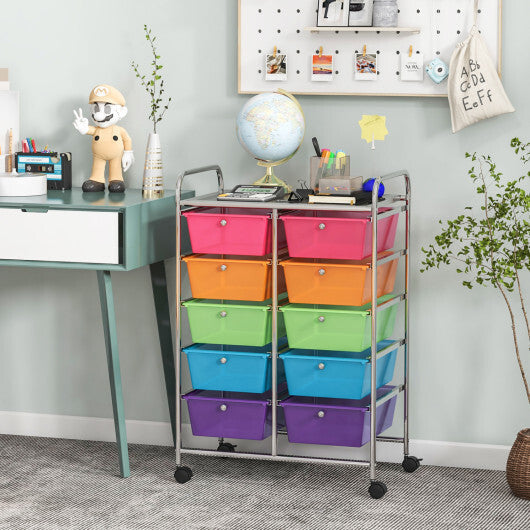 Costway 10-Drawer Rolling Storage Cart-Transparent Multicolor