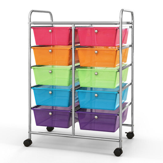 Costway 10-Drawer Rolling Storage Cart-Transparent Multicolor