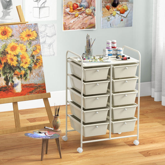 Costway 10-Drawer Rolling Storage Cart-White