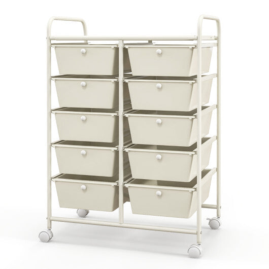 Costway 10-Drawer Rolling Storage Cart-White