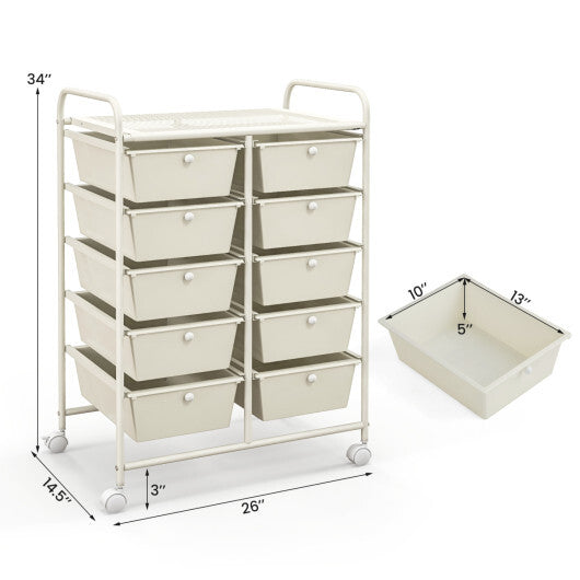 Costway 10-Drawer Rolling Storage Cart-White