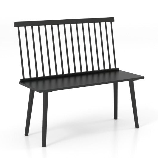 Costway Entryway Bench for 2 with Spindle Back for Kitchen Dining Room Hallway-Black