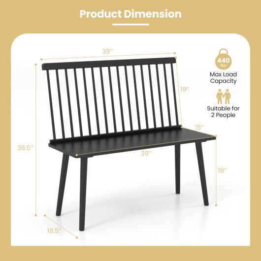 Costway Entryway Bench for 2 with Spindle Back for Kitchen Dining Room Hallway-Black