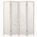 66 Inch Boho 4-Panel Room Divider Privacy Screen with Carved Pattern