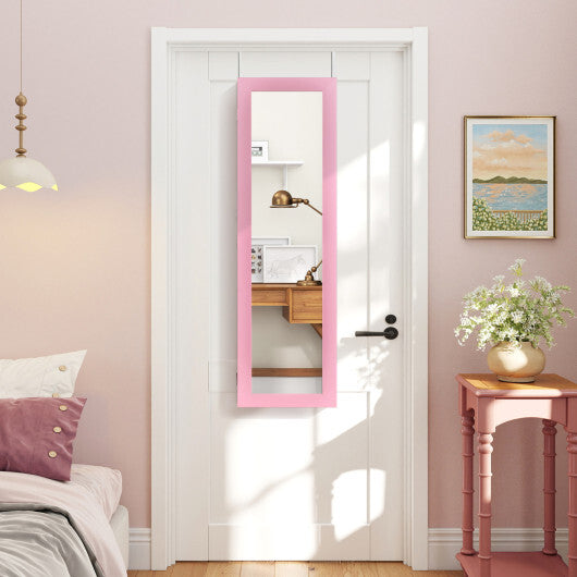 Costway Jewelry Cabinet Wall or Door Mounted Jewelry Armoire Modern Hanging Jewelry Organizer-Pink