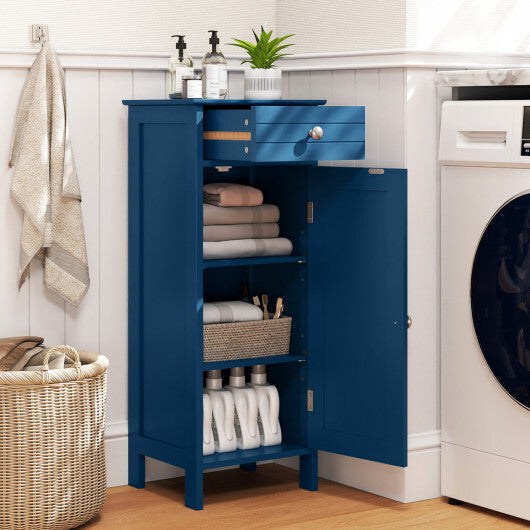 Costway Wooden Storage Free-Standing Floor Cabinet with Drawer and Shelf-Blue