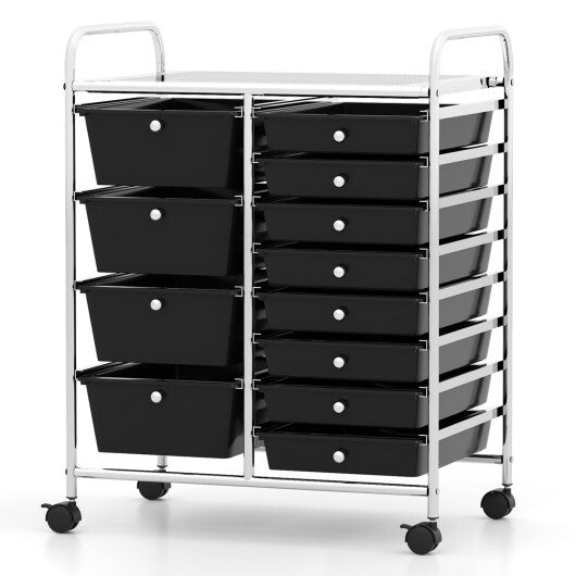 12-Drawer Utility Rolling Cart with Drawers Multi-Use Storage-Black