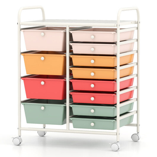 12-Drawer Utility Rolling Cart with Drawers Multi-Use Storage-Macaron