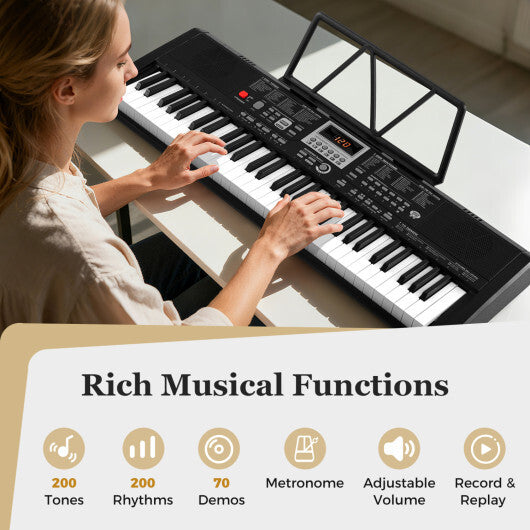 Costway 61 Keys Portable Keyboard for Beginners Electric Piano Keyboard Kit with 200 Rhythms and 200 Tones-Black