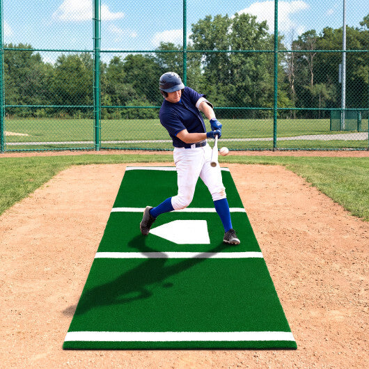 Costway Softball Pitching Mat with Pitching Mound  Anti-Fade Turf & Anti-Slip Foam Backing Green