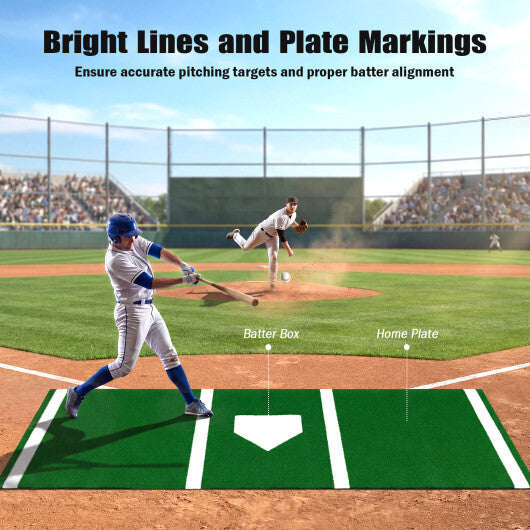 Costway Softball Pitching Mat with Pitching Mound  Anti-Fade Turf & Anti-Slip Foam Backing Green