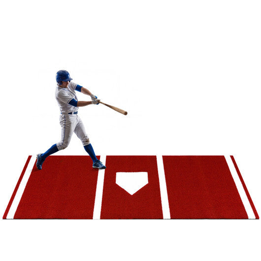 Costway Softball Pitching Mat with Pitching Mound  Anti-Fade Turf & Anti-Slip Foam Backing Red
