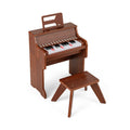 Costway 25 Keys Kids Piano Keyboard with Stool Mini Digital Piano Wooden Toy with Adjustable Speed and Volume-Brown