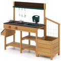 Costway Play Kitchen for Kids Wooden Toy Kitchen Playset Pretend Mud Kitchen-Brown