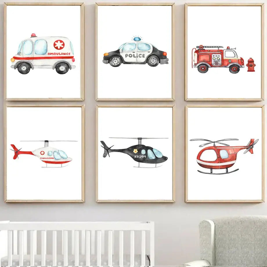 DecorBites™ "Adventures in Motion" Canvas Print - Nordic Cartoon Transportation