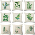 Watercolor green leaves decorative pillow case set living room cotton