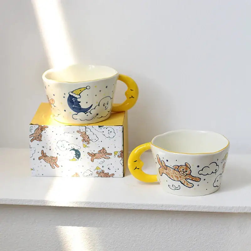 DecorBites™ Bear Moon Ceramic Mug: Cute Hand Painted Coffee Cup for Kitchen Drinkware