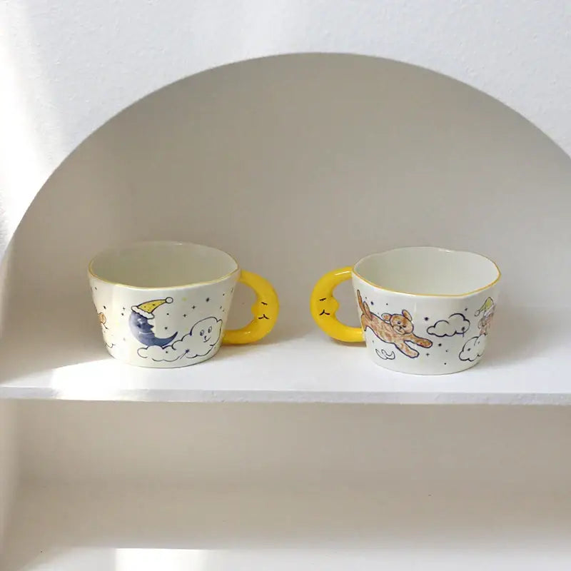 DecorBites™ Bear Moon Ceramic Mug: Cute Hand Painted Coffee Cup for Kitchen Drinkware
