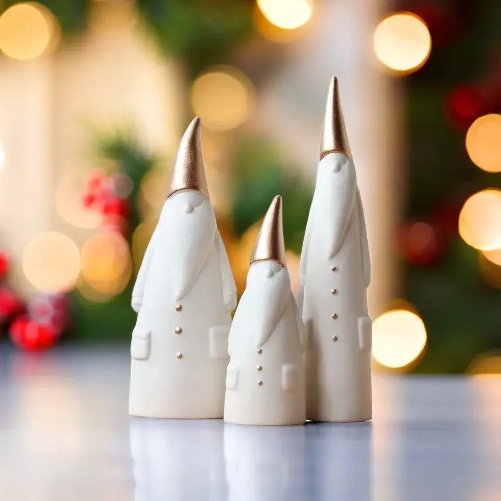 White and gold ceramic santa claus figurines christmas living room decor