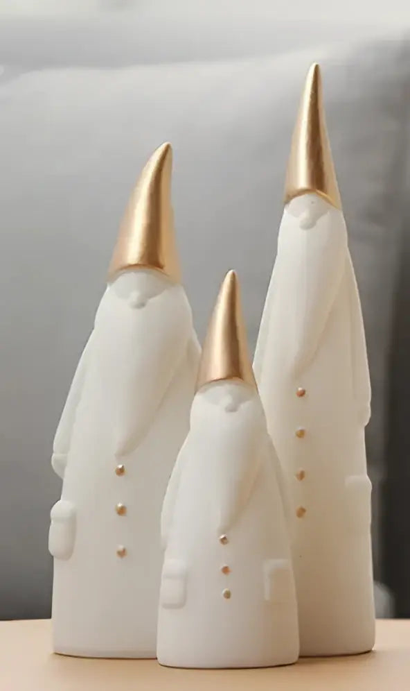 White and gold ceramic santa claus figurines christmas living room decor
