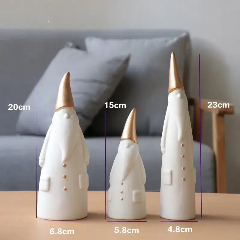 White and gold ceramic santa claus figurines christmas living room decor
