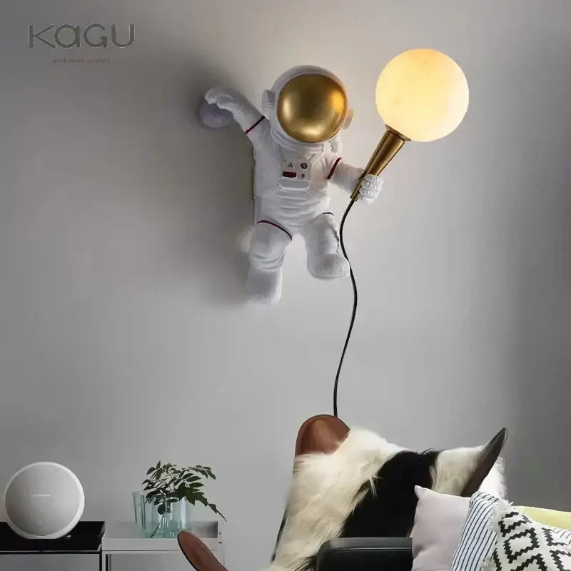 White and gold decorbites astronaut moon wall lamp bedroom light