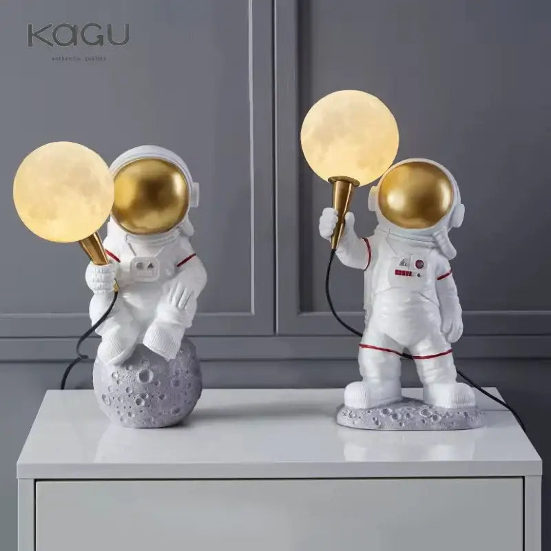 White and gold decorbites astronaut moon wall lamp bedroom light