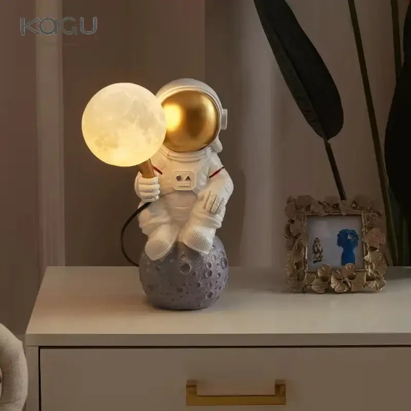 White and gold decorbites astronaut moon wall lamp bedroom light
