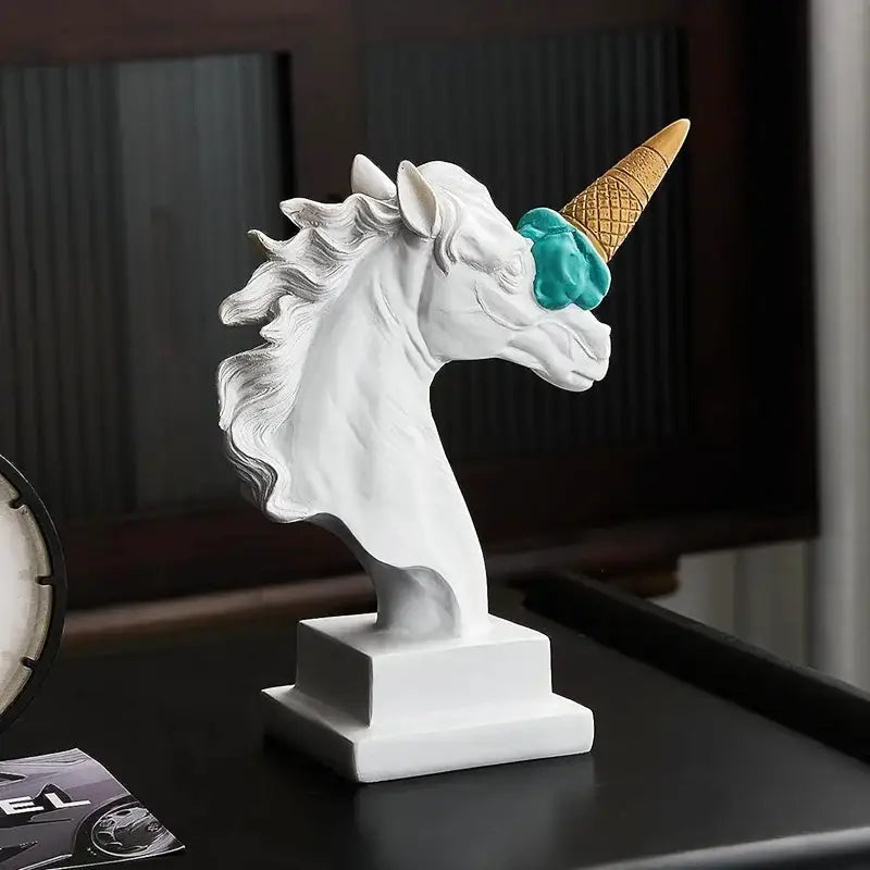 DecorBites™ Ice Cream Horse Head Resin Sculpture Figurine for Home Office Decor & Gifts