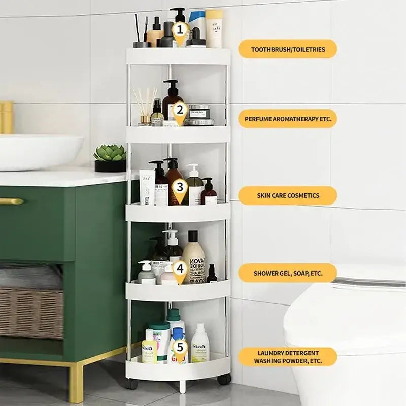 White and gray 5-tier rolling cart storage rack for kitchen organizing
