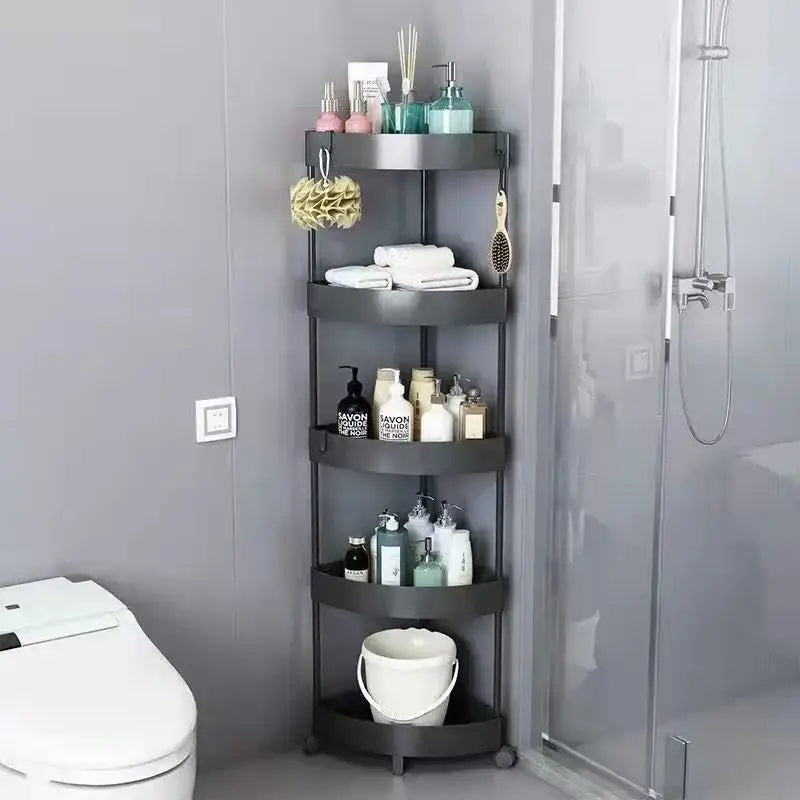 White and gray 5-tier rolling cart storage rack for kitchen organizing