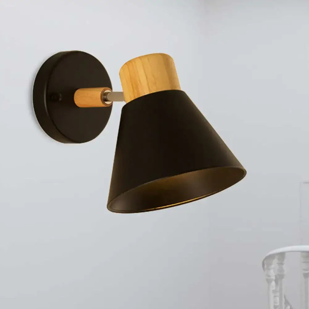 White and wood conical wall mount light bedroom sconce black & white