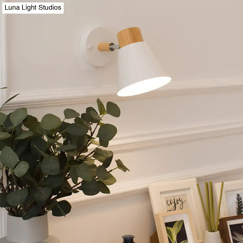 White and wood conical wall mount light bedroom sconce black & white
