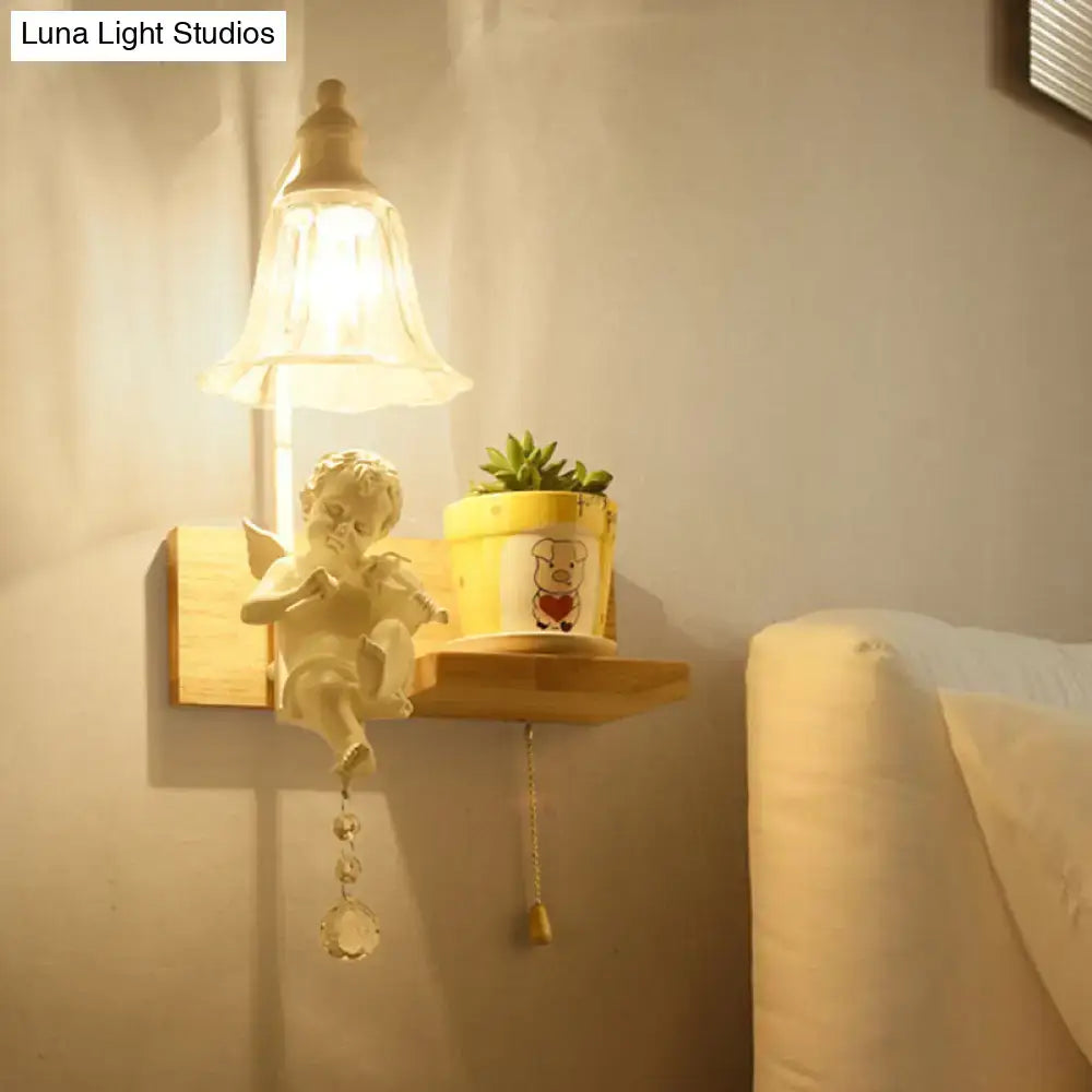 White angel ceramic bell shade wall sconce bedroom crystal pendant