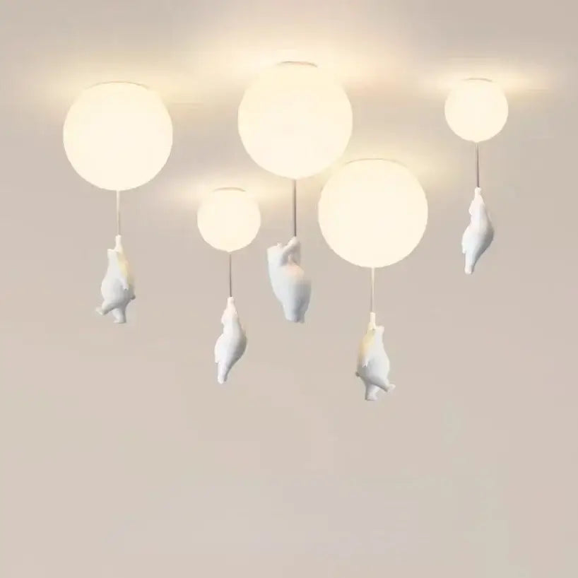 White ceramic balloon bear pendant light bedroom ceiling lamp