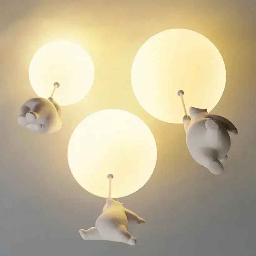 White ceramic balloon bear pendant light bedroom ceiling lamp